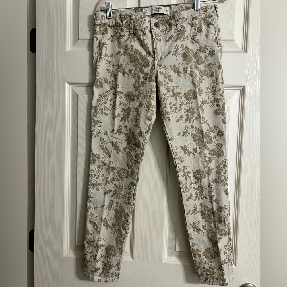 Abercrombie & Fitch Womens Slim Skinny Jeans Beige Floral Stretch Low Size‎ 30